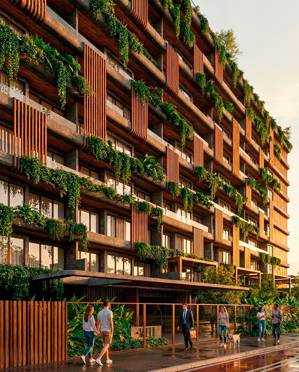 Arquitetura do Lavie The Well com varandas e vegetação